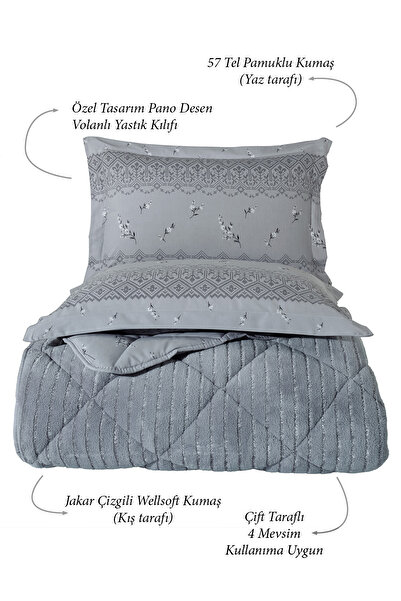 Otelonia Striped Jakarlı Wellsoft Çift Kişilik Uyku Seti Lastikli Çarşaflı 4 Parça