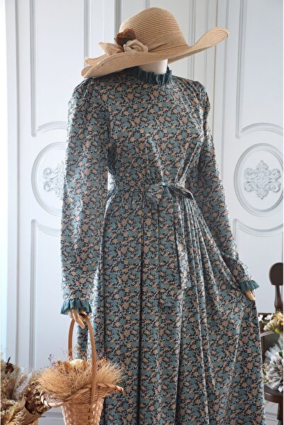 EMİNOS BUTİK Φόρεμα με λουλούδια πράσινο-σολομίνι