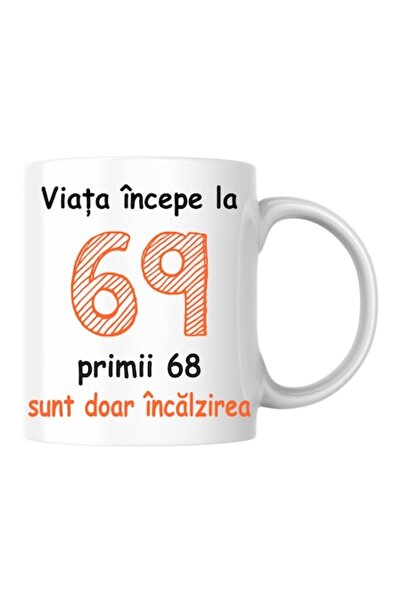 T&M Personalizare Cană personalizată - Viața începe la 69 de ani, v2, albă, 330 ml
