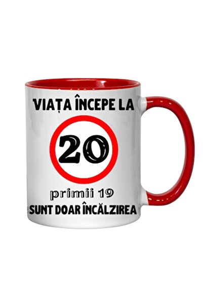 T&M Personalizare Cană personalizată - Viața începe la 20 de ani, roșie, 330 ml