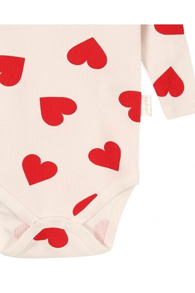 Egelite Girl's 0-3 Years Old Long Sleeve Heart Printed Snap Fastener Bodysuit / Tank Top / Zibin
