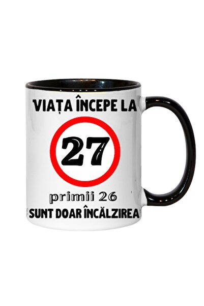 T&M Personalizare Cană personalizată - Viața începe la 27 de ani, neagră, 330 ml