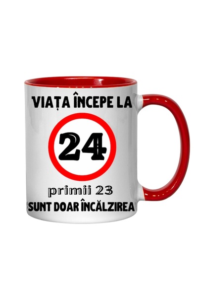 T&M Personalizare Personalized mug - Life begins at 24 years, red, 330 ml