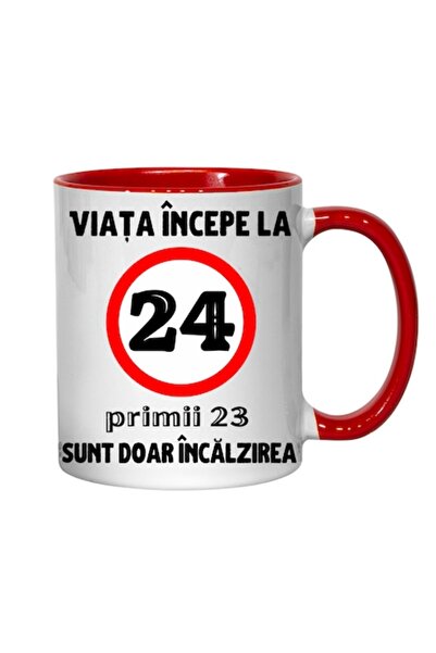 T&M Personalizare Personalized mug - Life begins at 24 years, red, 330 ml