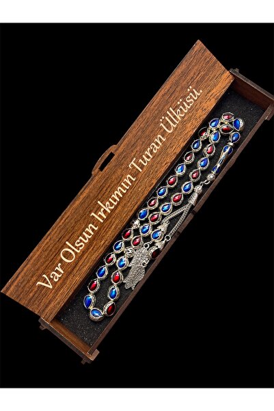 KANUNİ TESBİH Special Design Burgundy Blue Prayer Beads, Enamel Embroidered M...