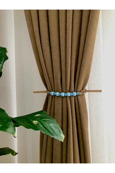 Toksuzdesign Boncuklu Ahşap Bohem Perde Tutucu | Salon & Oda İçin Dekoratif K...