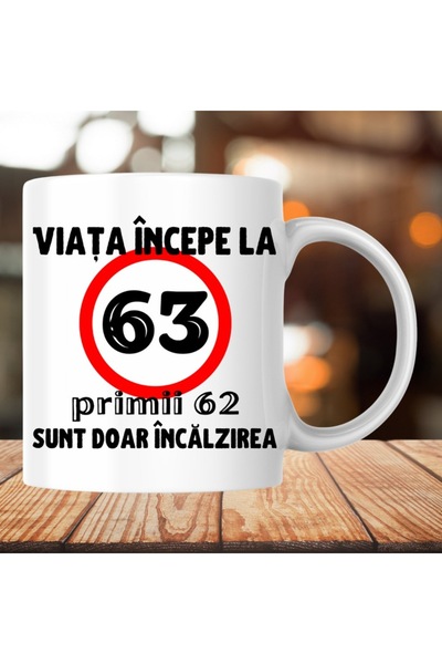 T&M Personalizare Personalized Mug - Life Begins at 63, White, 330 ml