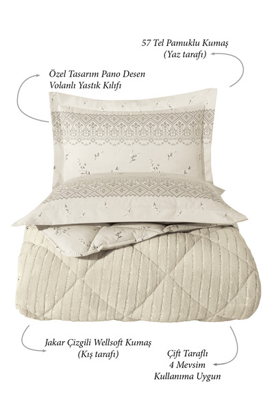 Otelonia Striped Jakarlı Wellsoft Çift Kişilik Uyku Seti Lastikli Çarşaflı 4 Parça