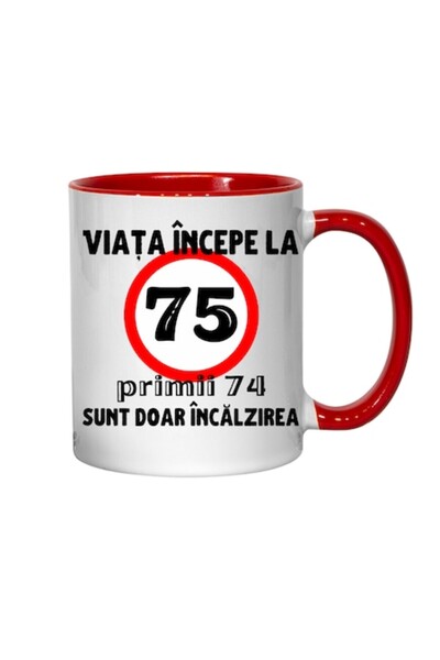 T&M Personalizare Cană personalizată - Viața începe la 75 de ani, interior ro...