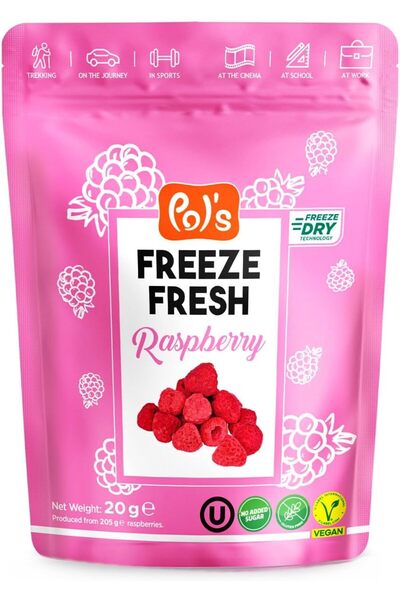 Pol's Freeze Fresh توت العليق المجفف بالتجميد، ٢٠ غرام | ١٠٠٪ فاكهة، غير معدل وراثيًا، حلال، كوشير، بدون إضافة سكر