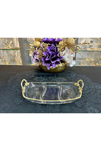 Santara Avangarde Gold Color Metal Handle Gold Gilt Stunning Tray & Presentation Bowl & Sugar Bowl 30 X 16 cm