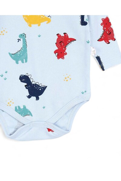 Egelite Boy's 0-3 Years Old Long Sleeve Dinosaur Printed Snap-On Bodysuit / Undershirt / Zibın Bd7
