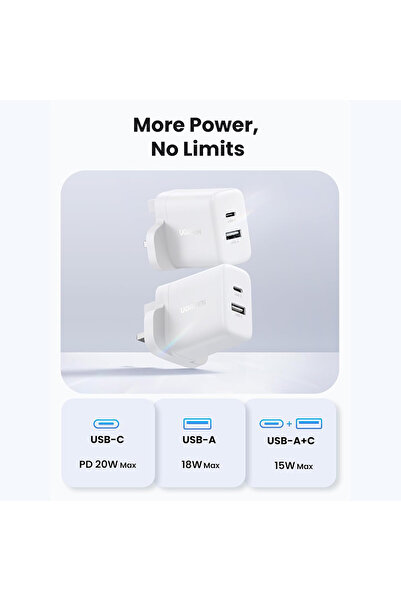Ugreen Wall Charge USB-C and USB Ports 20W - White