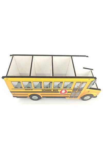 TuraLazerKesim Wooden School Bus Desktop Pen Holder Pencil Case and Organizer