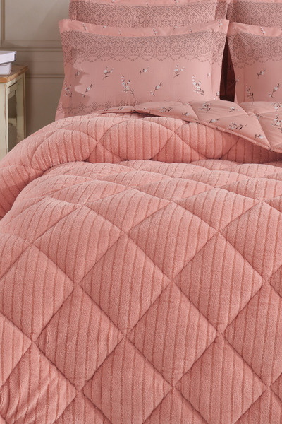 Otelonia Striped Jacquard Wellsoft Double Size Sleeping Set with Elastic Sheet 4 Pieces