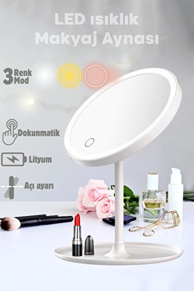 Tilbe Home LED Işıklı Dokunmatik USB Masaüstü Yuvarlak Makyaj Aynası 3 Renkli...
