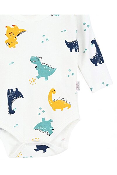 Egelite Boy's 0-3 Years Old Long Sleeve Dinosaur Printed Snap-On Bodysuit / Undershirt / Zibın Bd7