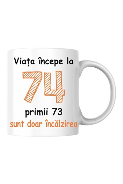 T&M Personalizare Cană personalizată - Viața începe la 74 de ani, v2, Alb, 33...