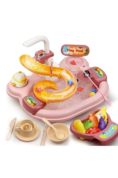 Joynix Chiuvetă interactivă pentru copii 3 în 1, apă circulantă, tobogan, dis...