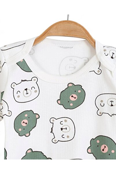 Egelite Bear Printed Long Sleeve Baby Snap-On Bodysuit, Bodysuit, Undershirt 0-3 Years Old