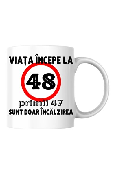 T&M Personalizare Cană personalizată - Viața începe la 48 de ani, albă, 330 ml