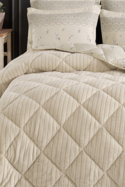 Otelonia Striped Jacquard Wellsoft Double Size Sleeping Set with Elastic Sheet 4 Pieces
