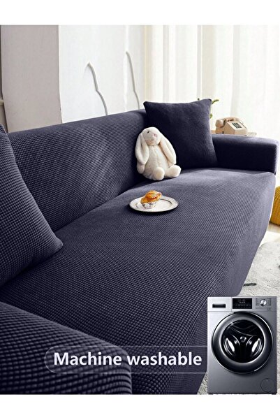 AKBU Lycra Stretch Elastic Flexible Washable Square Pattern Three-Person Denim Cover Seat Cover