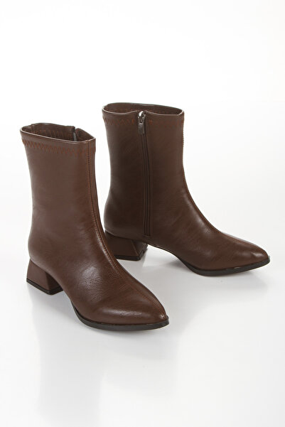 MFT AYAKKABI Kadın Sivri Burunlu Kısa Kalın Topuklu Bot