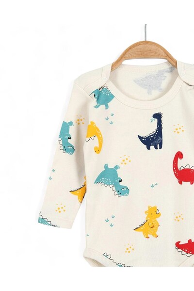 Egelite Boy's 0-3 Years Old Long Sleeve Dinosaur Printed Snap-On Bodysuit / Undershirt / Zibın Bd7