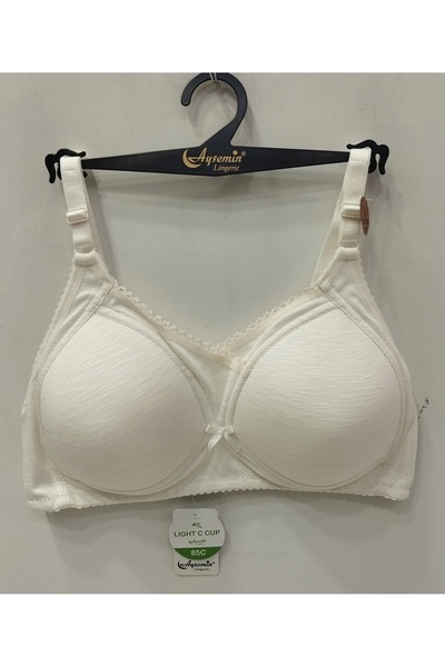 NERGIZ Women's Front Lace Detailed Ribbed C Cup Gathering Bra - Ecru