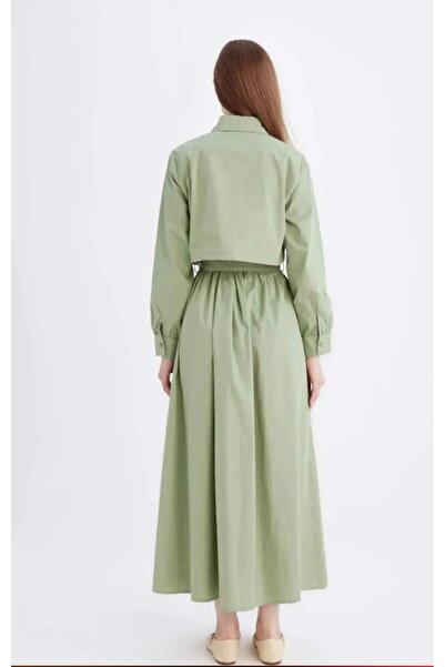 Nura Francy Women's Green Trend Long Sleeve Suitable Poplin Shirt Dress