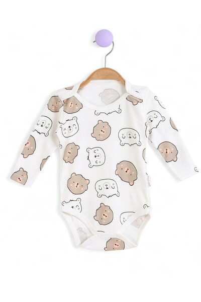 Egelite Bear Printed Long Sleeve Baby Snap-On Bodysuit, Bodysuit, Undershirt 0-3 Years Old
