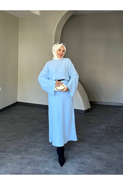 ensade İspanyol Kol Kemerli Uzun Prenses Kışlık Elbise