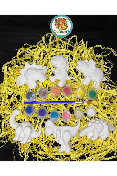 CRAFTBOXTR DİNAZORLAR EĞLENCELİ TAŞ BOYAMA SETİ (6 ADET)/Kendin Yap, Doğum Gü...