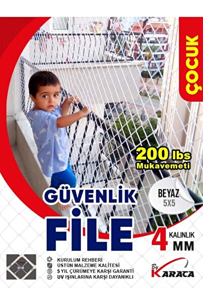 KARACAFİLE Çocuk Güvenlik File 3x10 m – 4mm Kalın İp, 5x5cm Göz Aralığı + Mon...