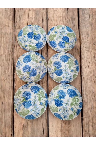 OEM Set 6 farfurii ceramice cu flori albastre