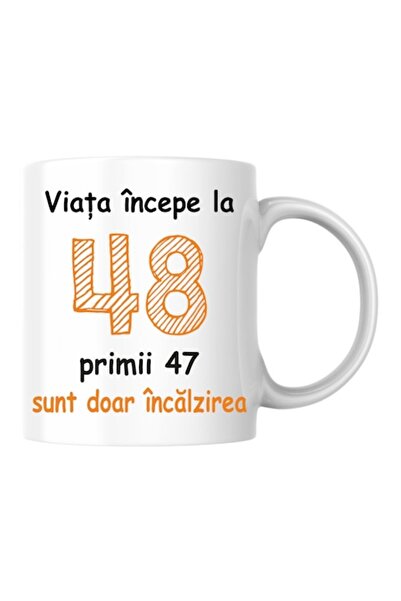 T&M Personalizare Cană personalizată - Viața începe la 48 de ani, v2, Alb, 330 ml