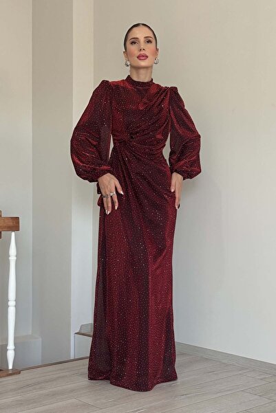 YK FASHION Taşlı Bağlama Detaylı Abiye