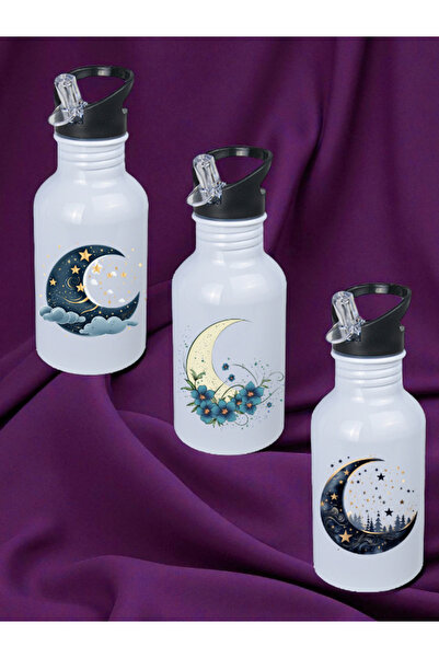 lili hediyelik Moon Printed 600 ml Water Bottle - Water Flask, Large Flask, Girl's Flask, Boy's Flask