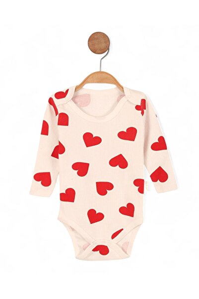 Egelite Girl's 0-3 Years Old Long Sleeve Heart Printed Snap Fastener Bodysuit / Tank Top / Zibin