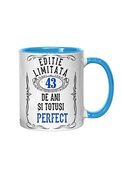 T&M Personalizare Cană personalizată - Ediție limitată „43 de ani și perfectă”, interior albastru, 330 ml