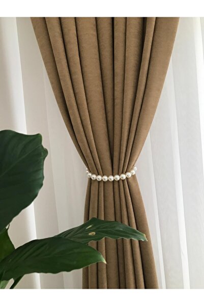 Toksuzdesign Beyaz Kurdeleli İncili Fon Perde Aparatı | Şık Dekoratif Perde T...