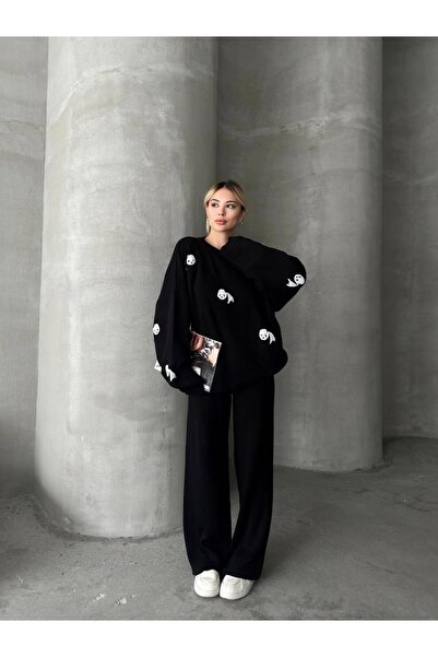 REDMİNA fashion Panda Patterned Top and Bottom Knitwear Set