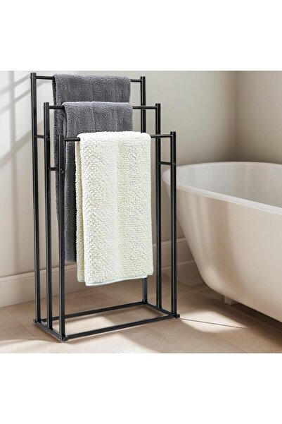 Generic SKY-TOUCH 3-Tier Metal Freestanding Towel Rack (86 x 44 x 21 cm, Black)