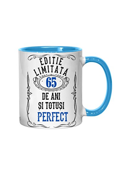 T&M Personalizare Cană personalizată - Ediție limitată, 65 de ani și perfectă, interior albastru, 330 ml