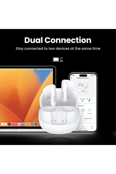 Ugreen HiTune H6 Pro Hybrid Active Noise-Cancelling Earbuds - White