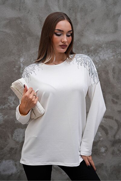 AGORATEKSTİL Bluză cu mânecă lungă pentru femei, din țesătură de cristal, cu ...