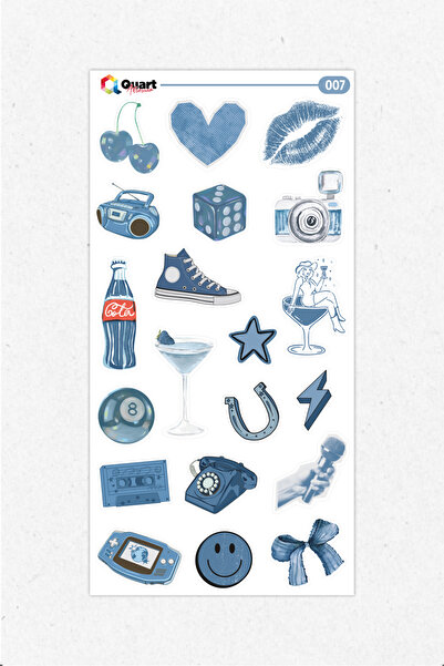 Quart Aksesuar Set de autocolante cu tematică retro albastră 07 Autocolant pe...