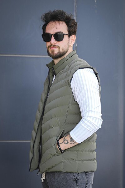 Oksit Faxy Pocketed Stand Collar Nova Shiny Fabric Men's Puffer Vest