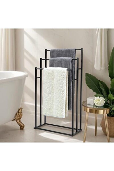 SKY TOUCH رف مناشف معدني من SKY-TOUCH بثلاث طبقات: حامل مناشف أرضي مستقل، لتخزين مناشف الغسيل وتجفيفها